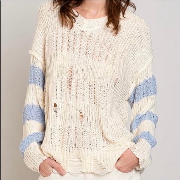 POL Checkered Distressed Edge Sweater